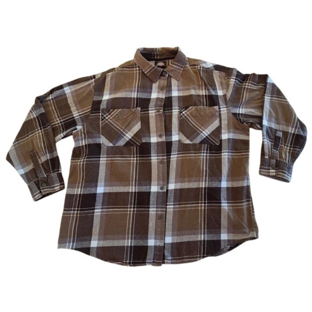 Dickies Plaid Flannel Shirt Mens 2XL Brown Workwear Streetwear